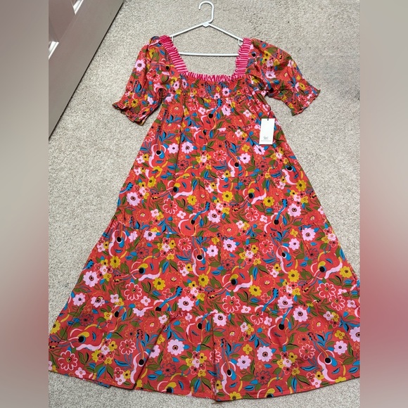 NWT Printfresh The Muse Dress Peach Cobbler Short Sleeve Midi Dress M - Picture 8 of 14